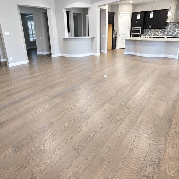 Engineered hardwood in a great room and kitchen