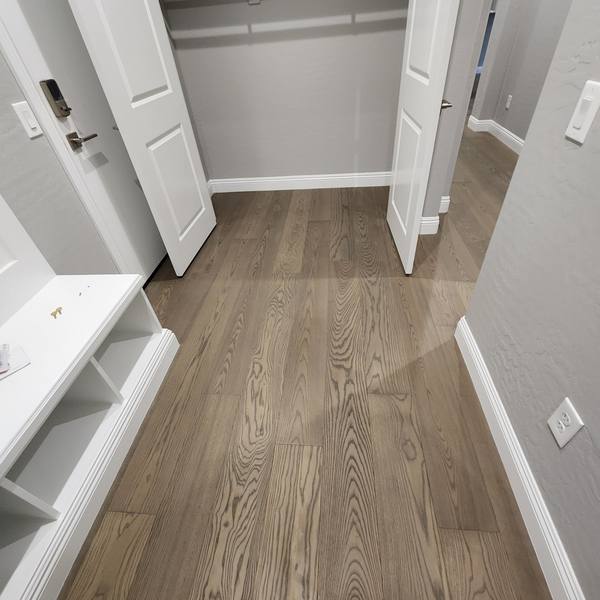 Engineered hardwood in a mudroom