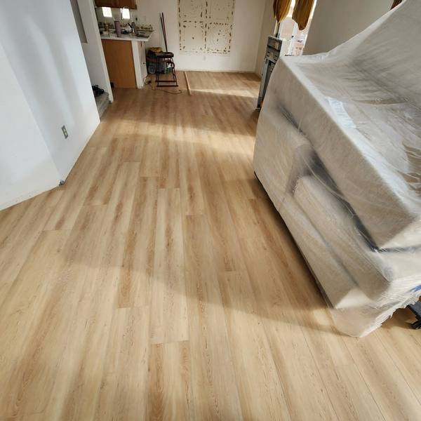 Light plank flooring in a living room