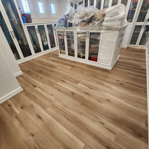 Plank flooring in a walk-in closet