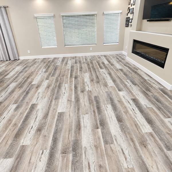 Gray plank flooring in a living room
