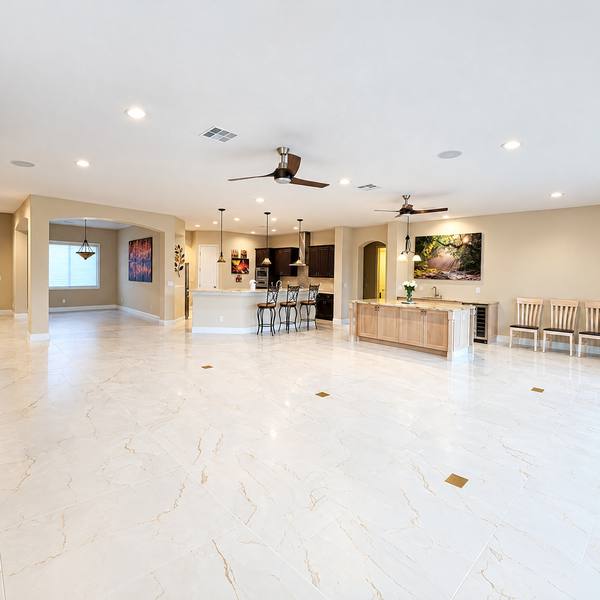 Tile floor across an open room
