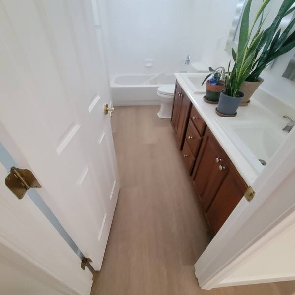 12x72 wood-look tile in a hall bathroom